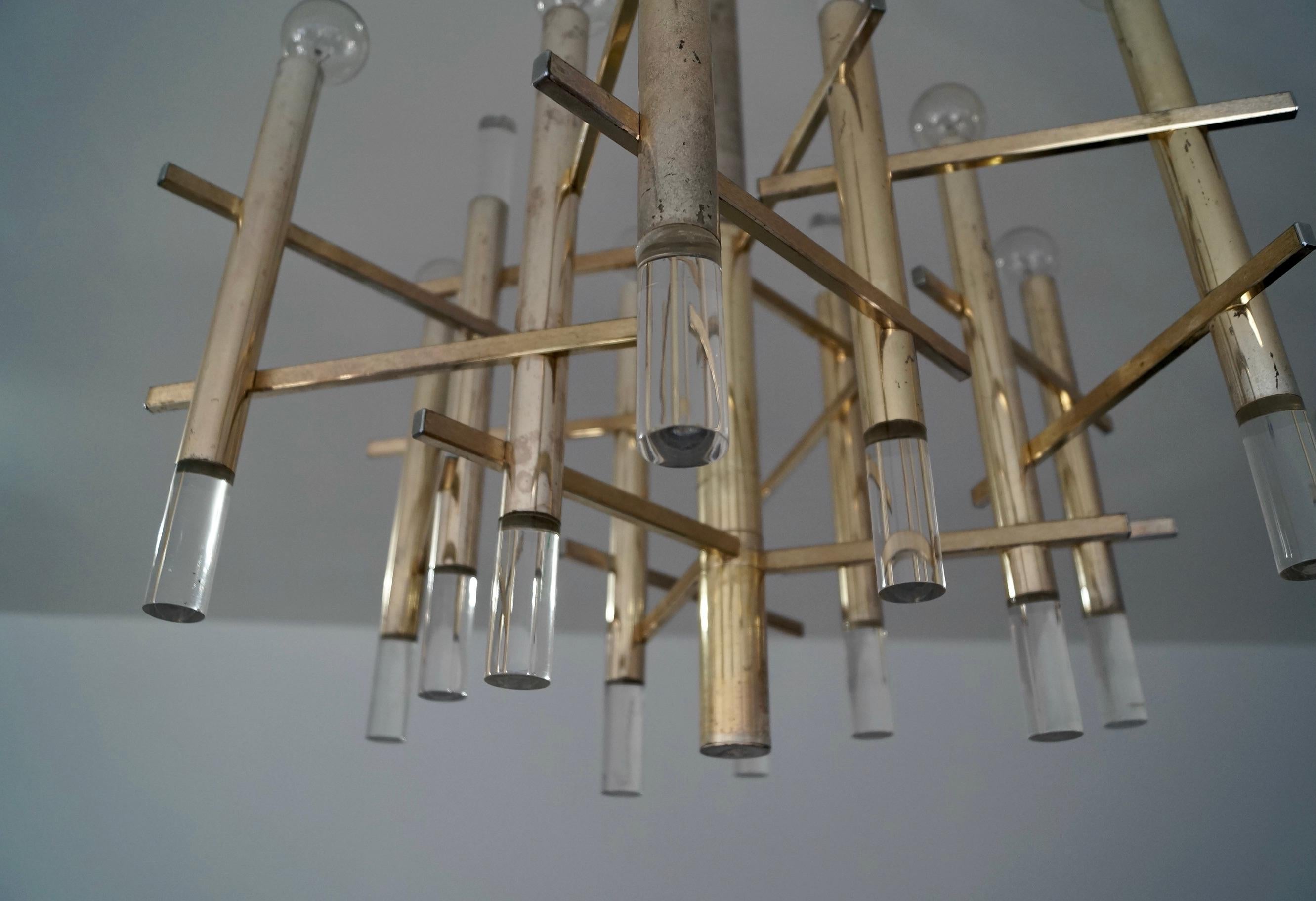 1970's Mid-Century Modern Architectural Gaetano Sciolari 9-Light Chandelier For Sale 4