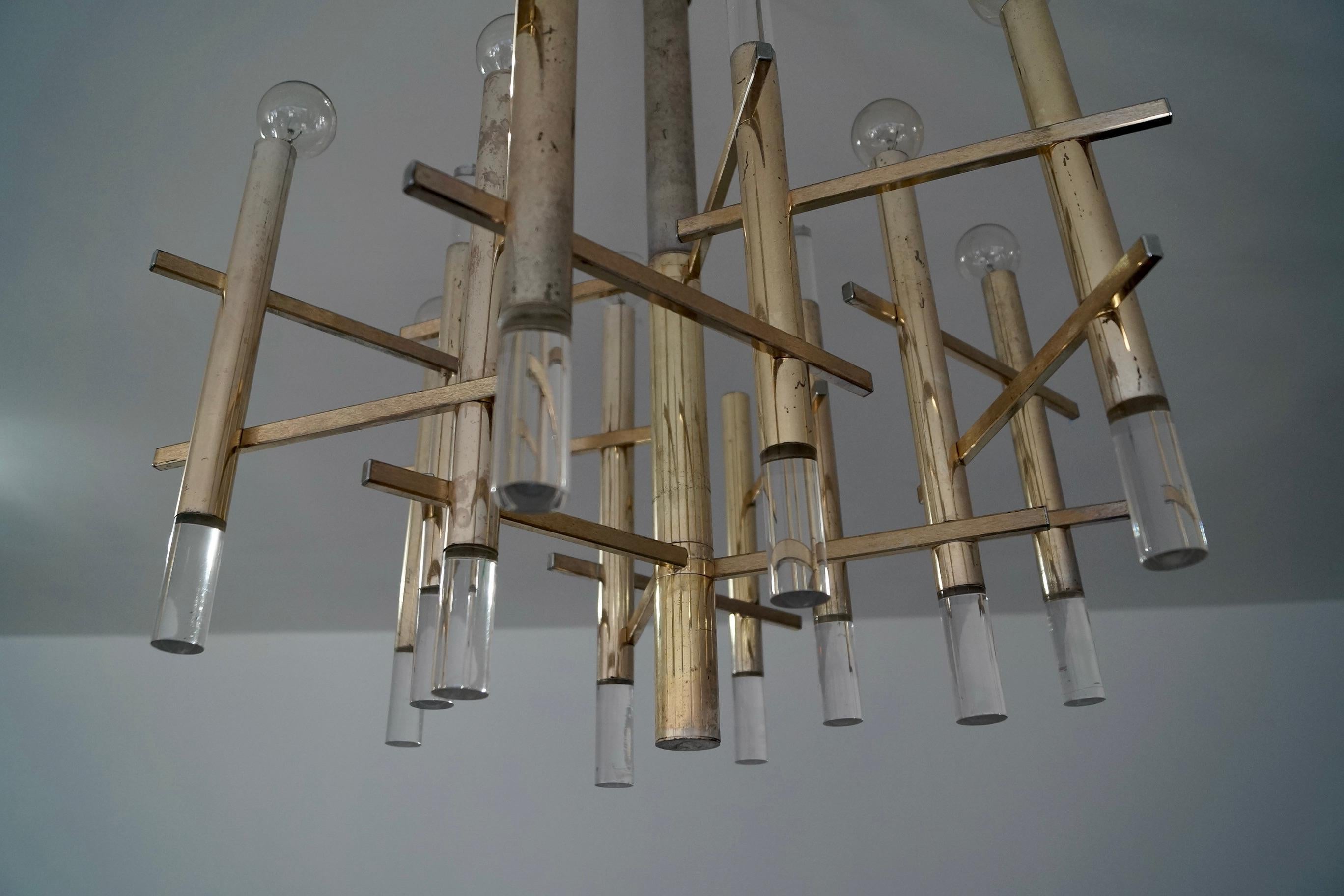1970's Mid-Century Modern Architectural Gaetano Sciolari 9-Light Chandelier For Sale 6
