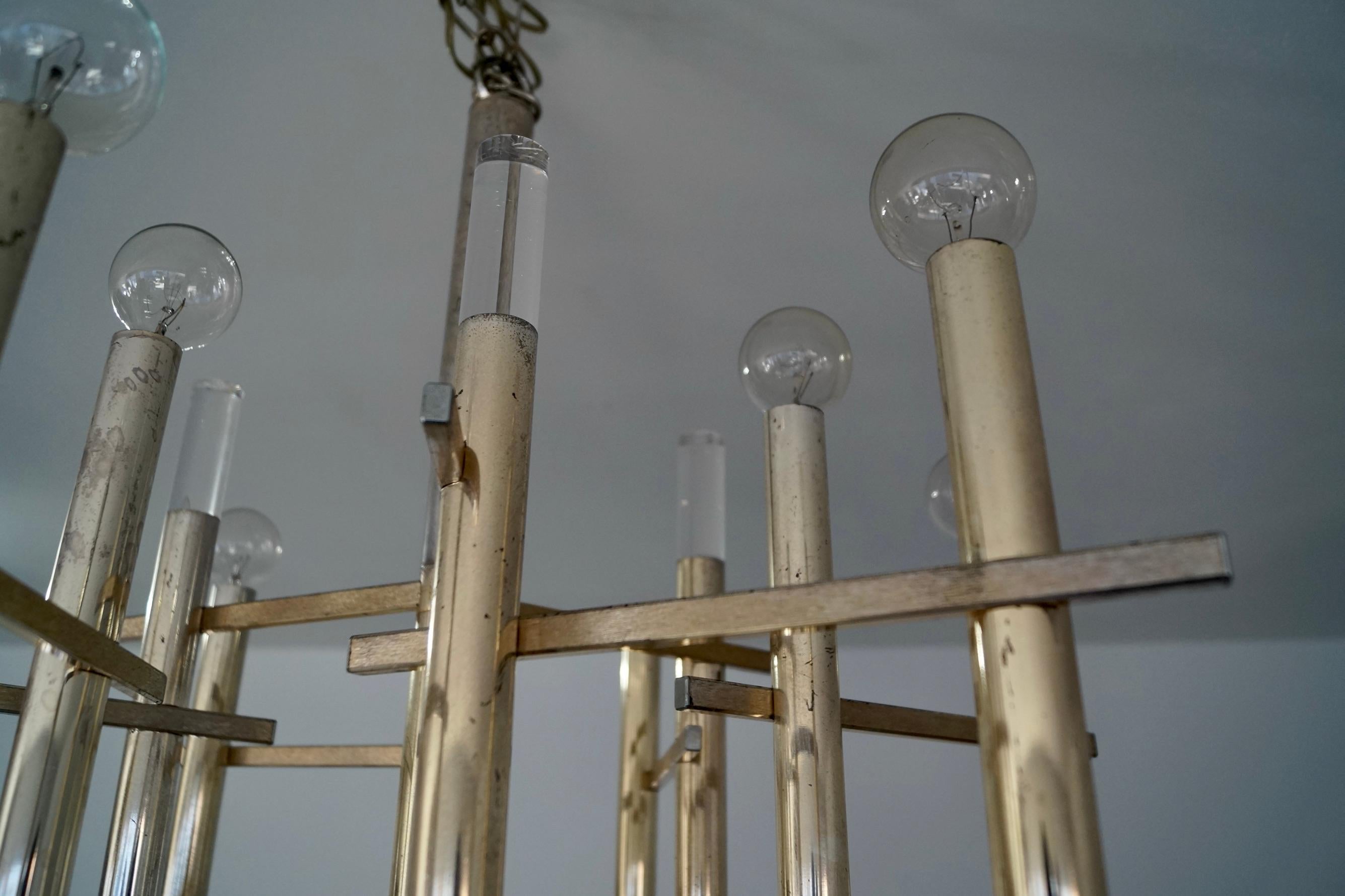 1970's Mid-Century Modern Architectural Gaetano Sciolari 9-Light Chandelier For Sale 7
