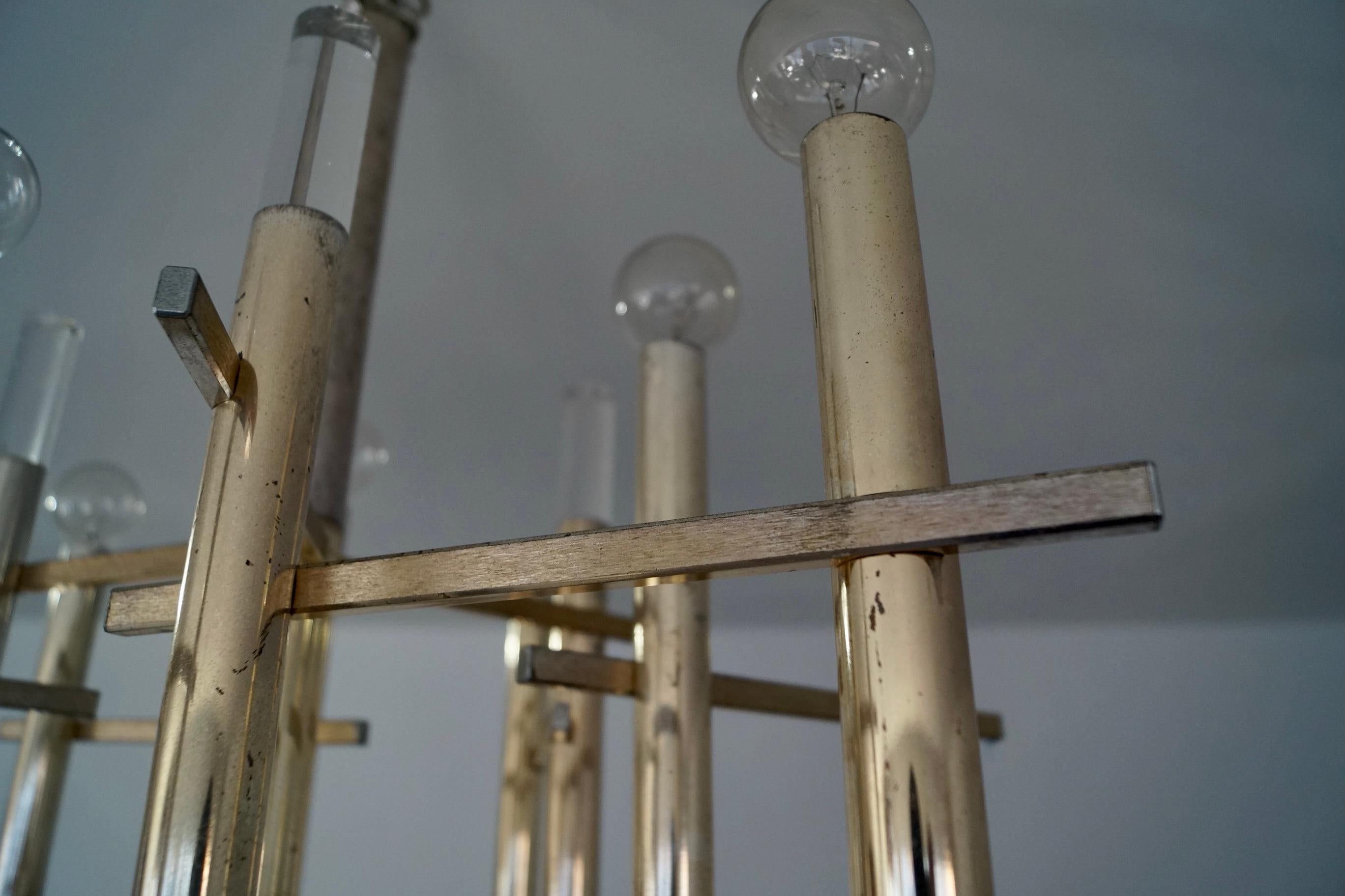 1970's Mid-Century Modern Architectural Gaetano Sciolari 9-Light Chandelier For Sale 8