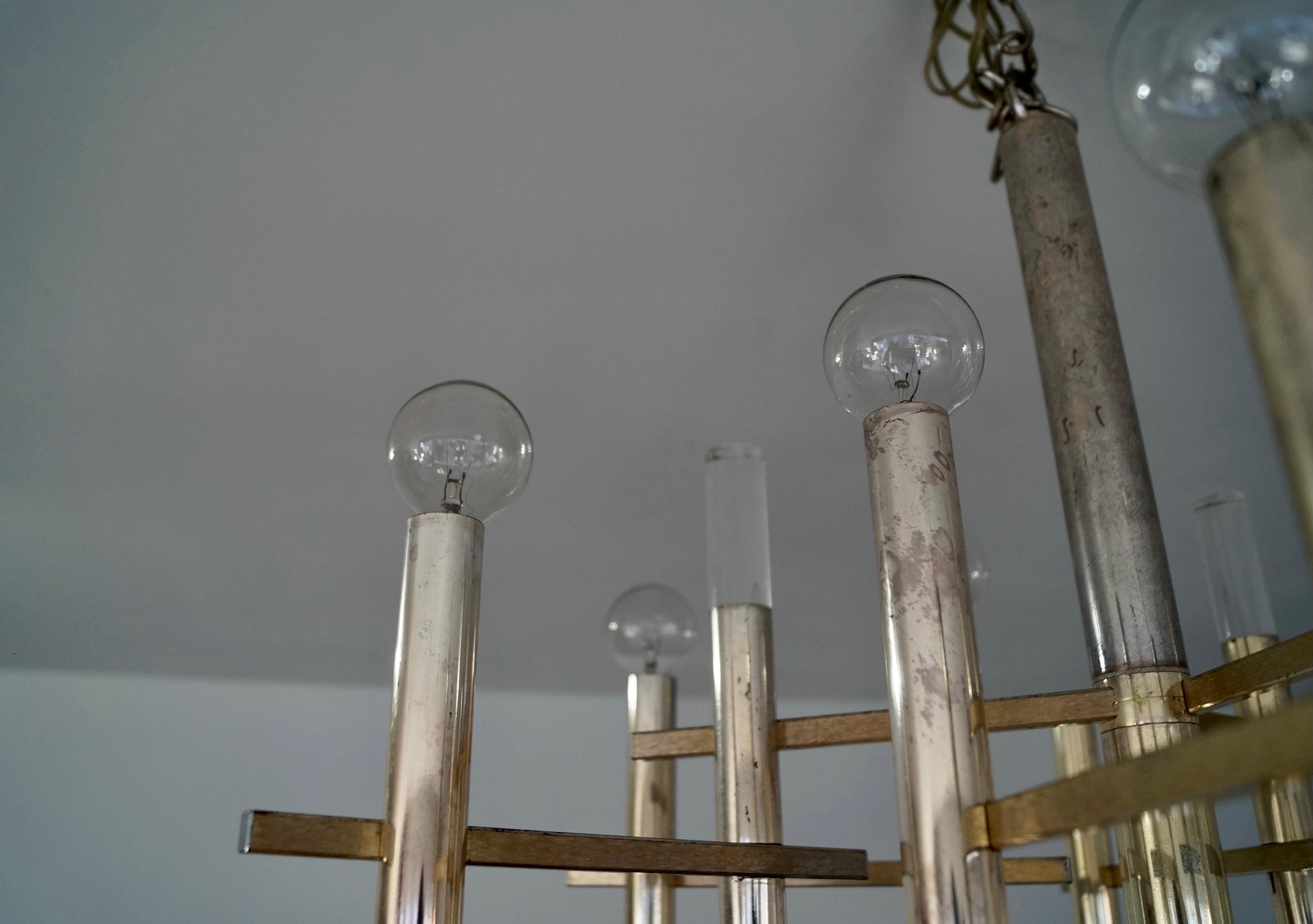 1970's Mid-Century Modern Architectural Gaetano Sciolari 9-Light Chandelier For Sale 10