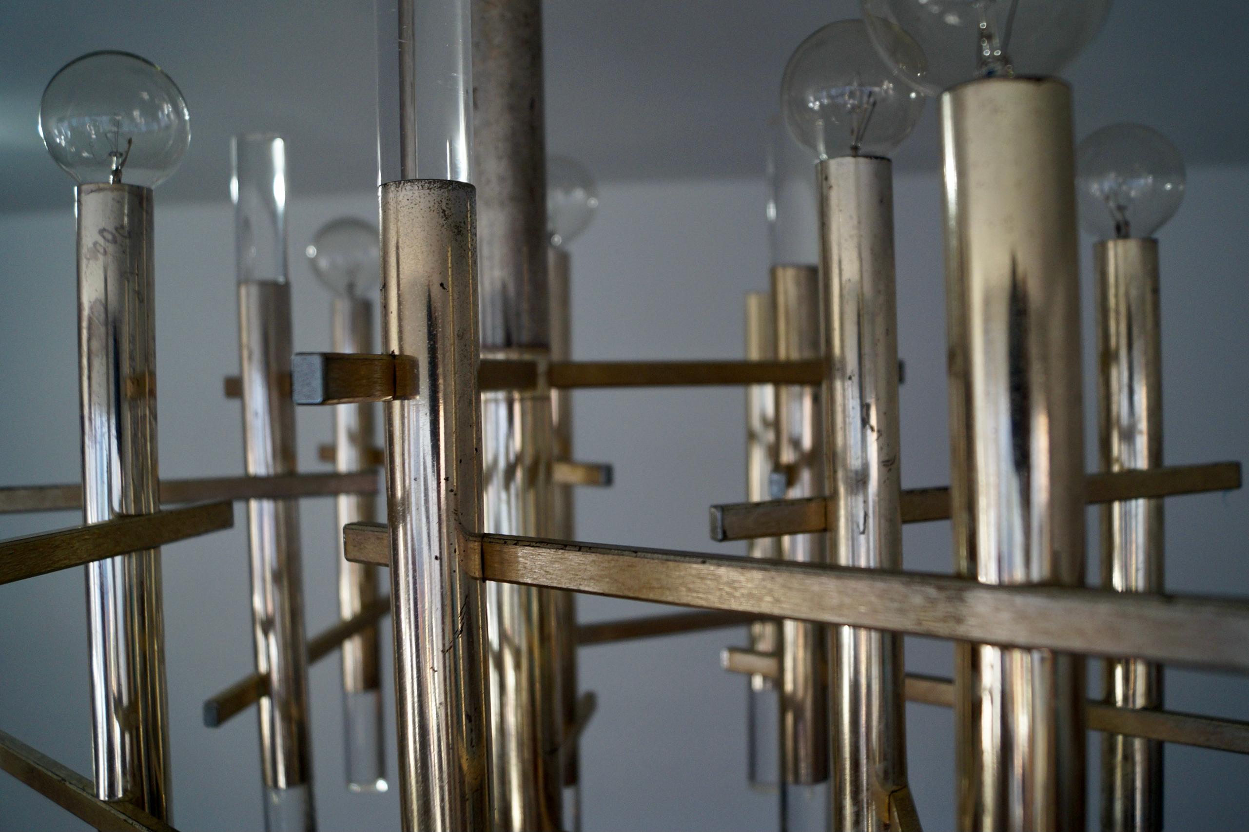 1970's Mid-Century Modern Architectural Gaetano Sciolari 9-Light Chandelier For Sale 11