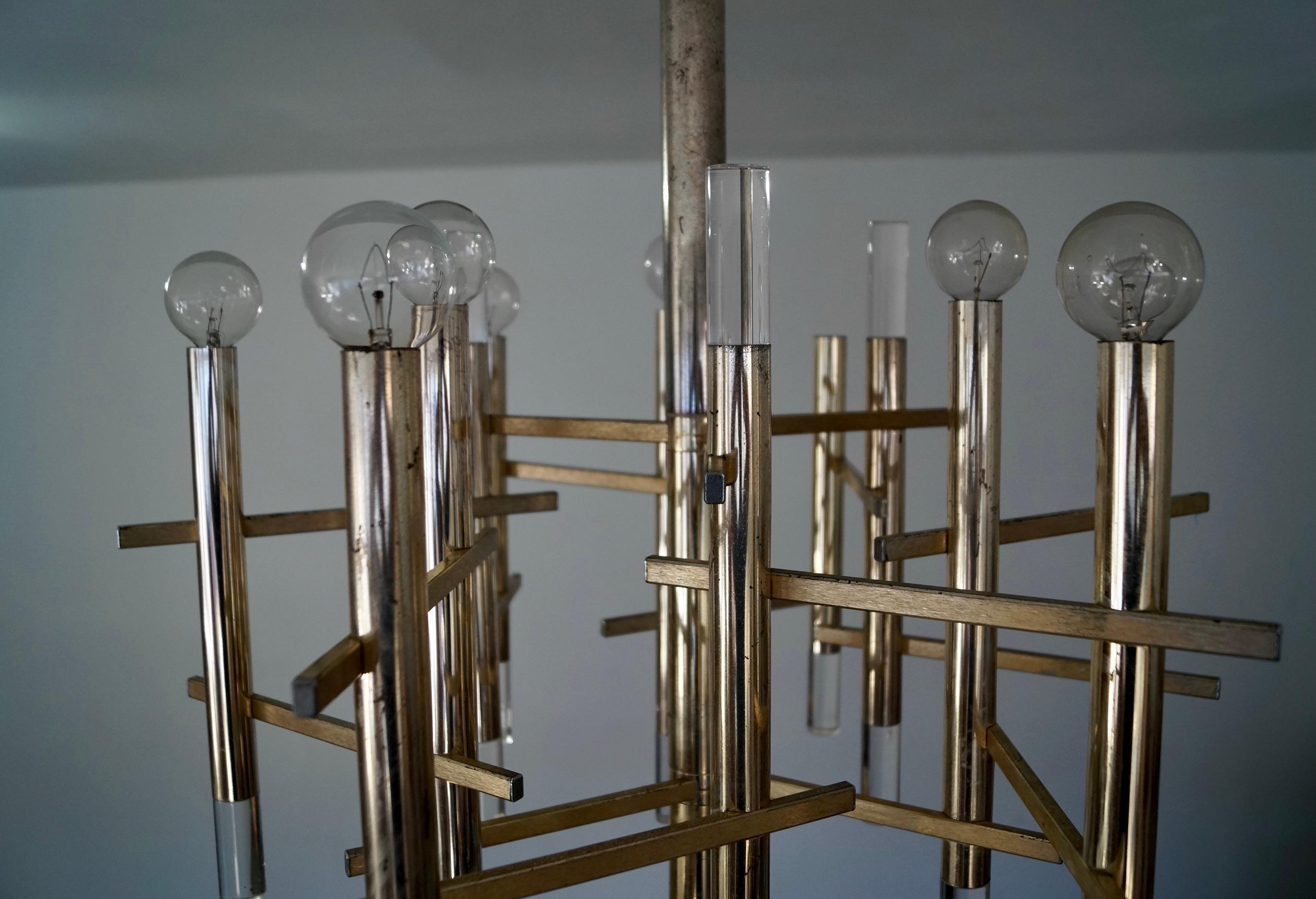 1970's Mid-Century Modern Architectural Gaetano Sciolari 9-Light Chandelier For Sale 12
