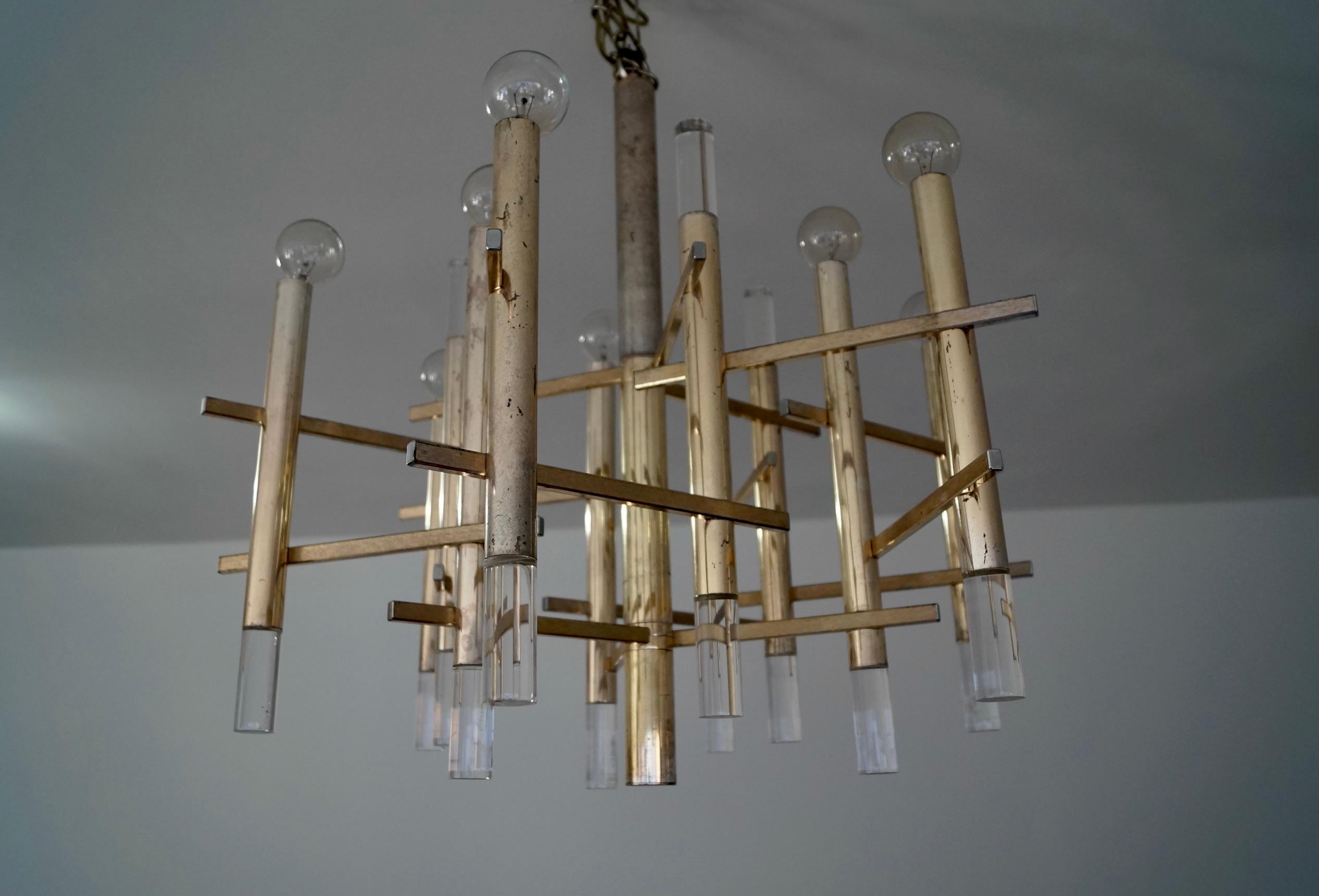 Late 20th Century 1970's Mid-Century Modern Architectural Gaetano Sciolari 9-Light Chandelier For Sale
