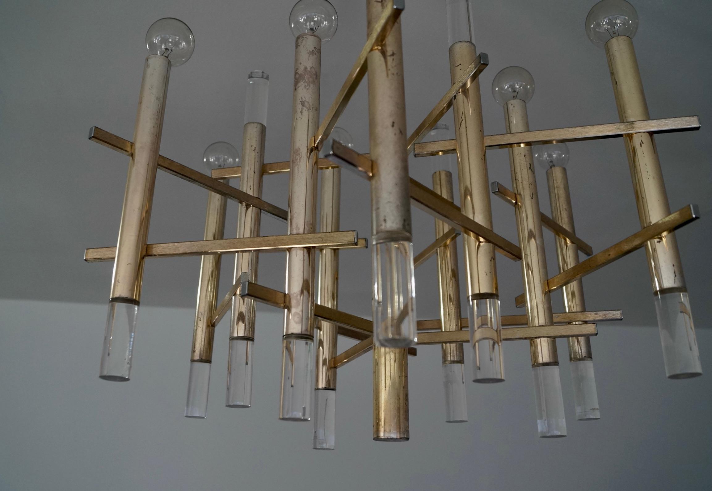 1970's Mid-Century Modern Architectural Gaetano Sciolari 9-Light Chandelier For Sale 3