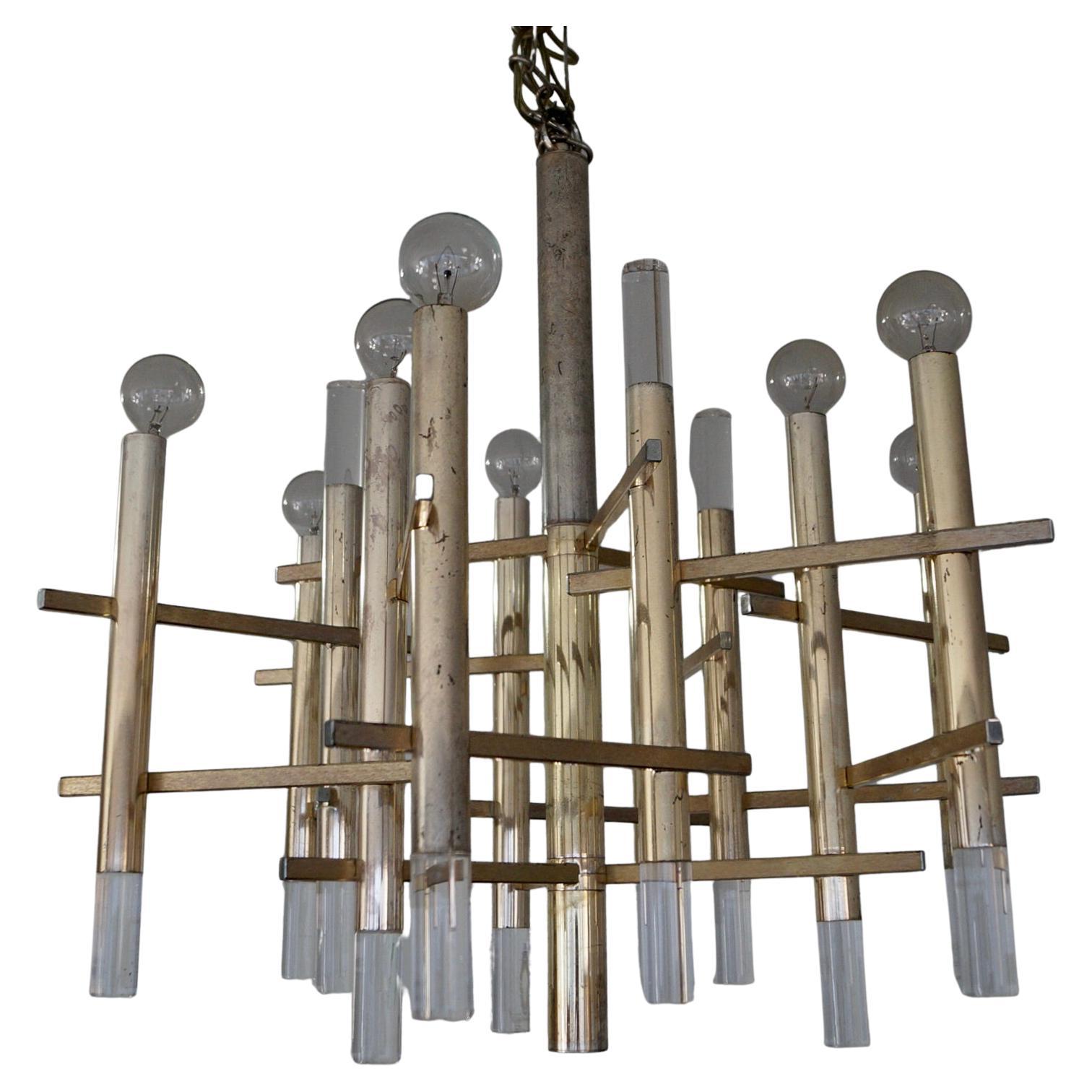 1970's Mid-Century Modern Architectural Gaetano Sciolari 9-Light Chandelier