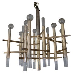 Lustre à 9 lumières Gaetano Sciolari, architectural moderne du milieu du siècle dernier, années 1970
