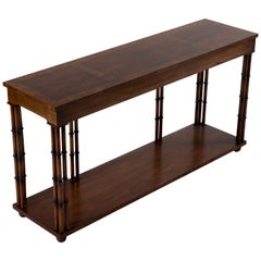 1970s Mid-Century Modern Baker Walnut Burl Faux Bamboo Console Table