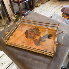 1970s Mid-Century Modern Bamboo effect Brass and Lacquered Wood Italian Tray