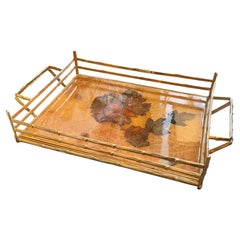 1970s Mid-Century Modern Bamboo effect Brass and Lacquered Wood Italian Tray