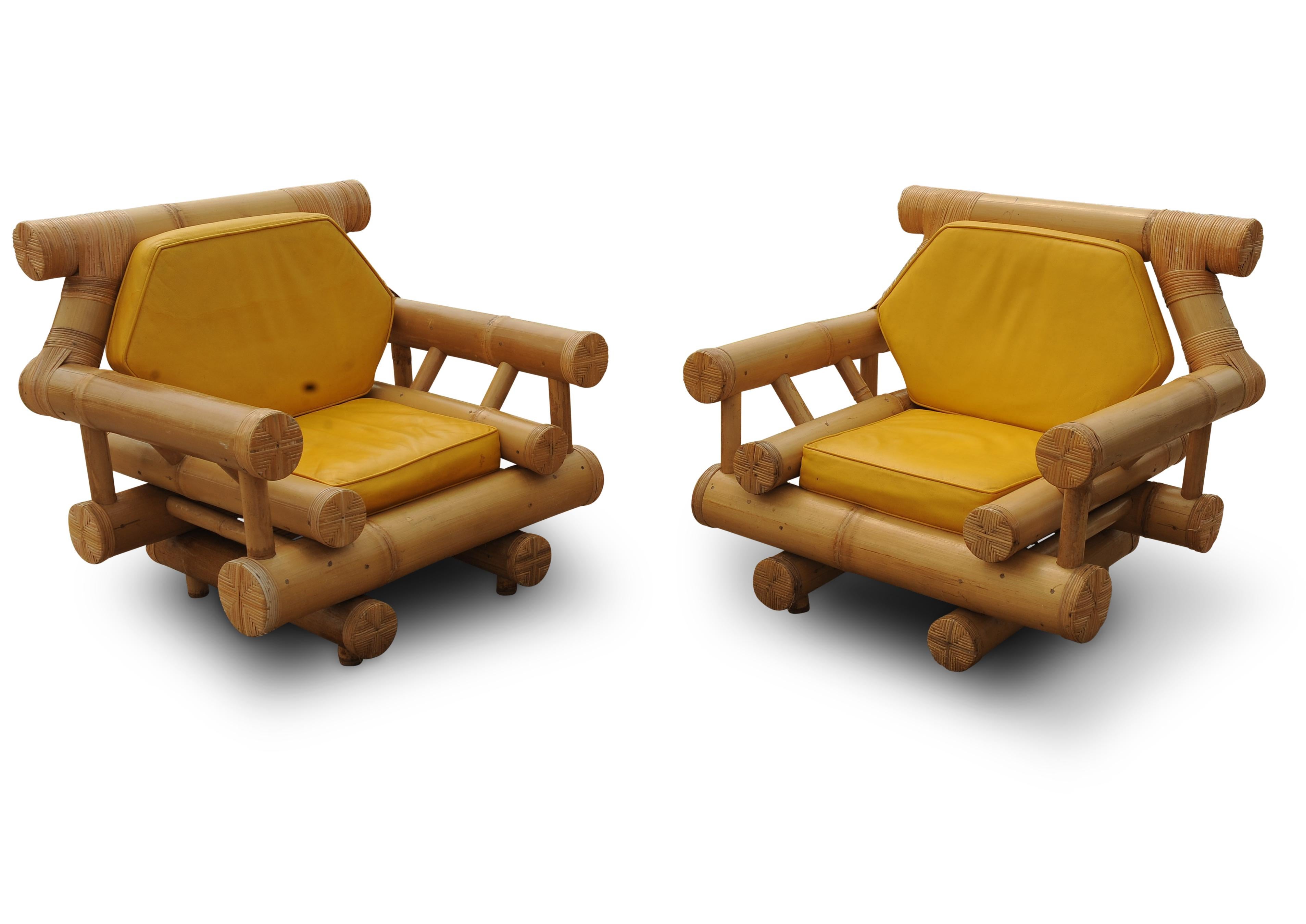 1970's Mid Century Modern Bamboo Lounge Chairs By Budji Layug For Bloomingdales im Angebot 5