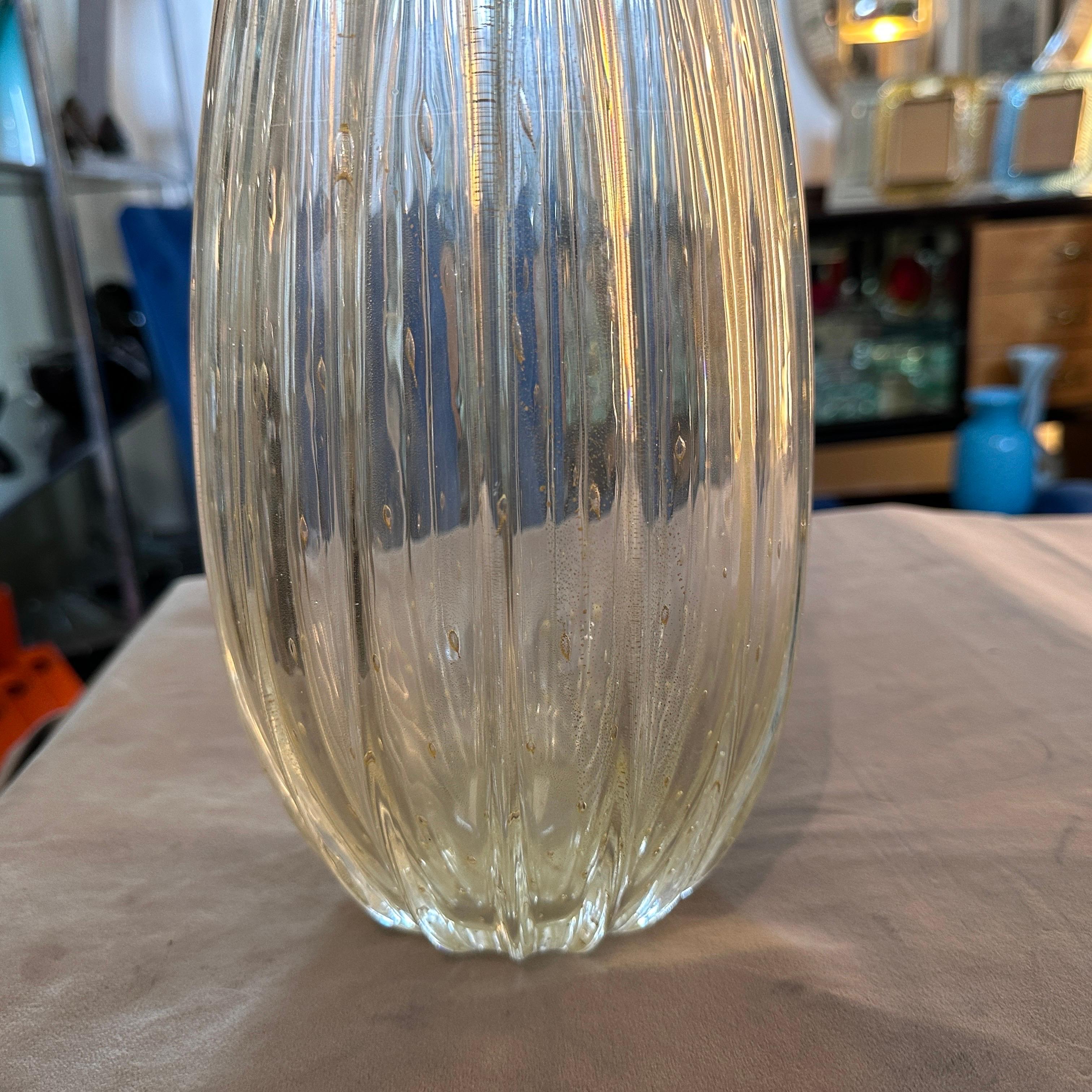 Italian 1970s Mid-Century Modern Barovier Style Gold and Transparent Murano Glass Vase