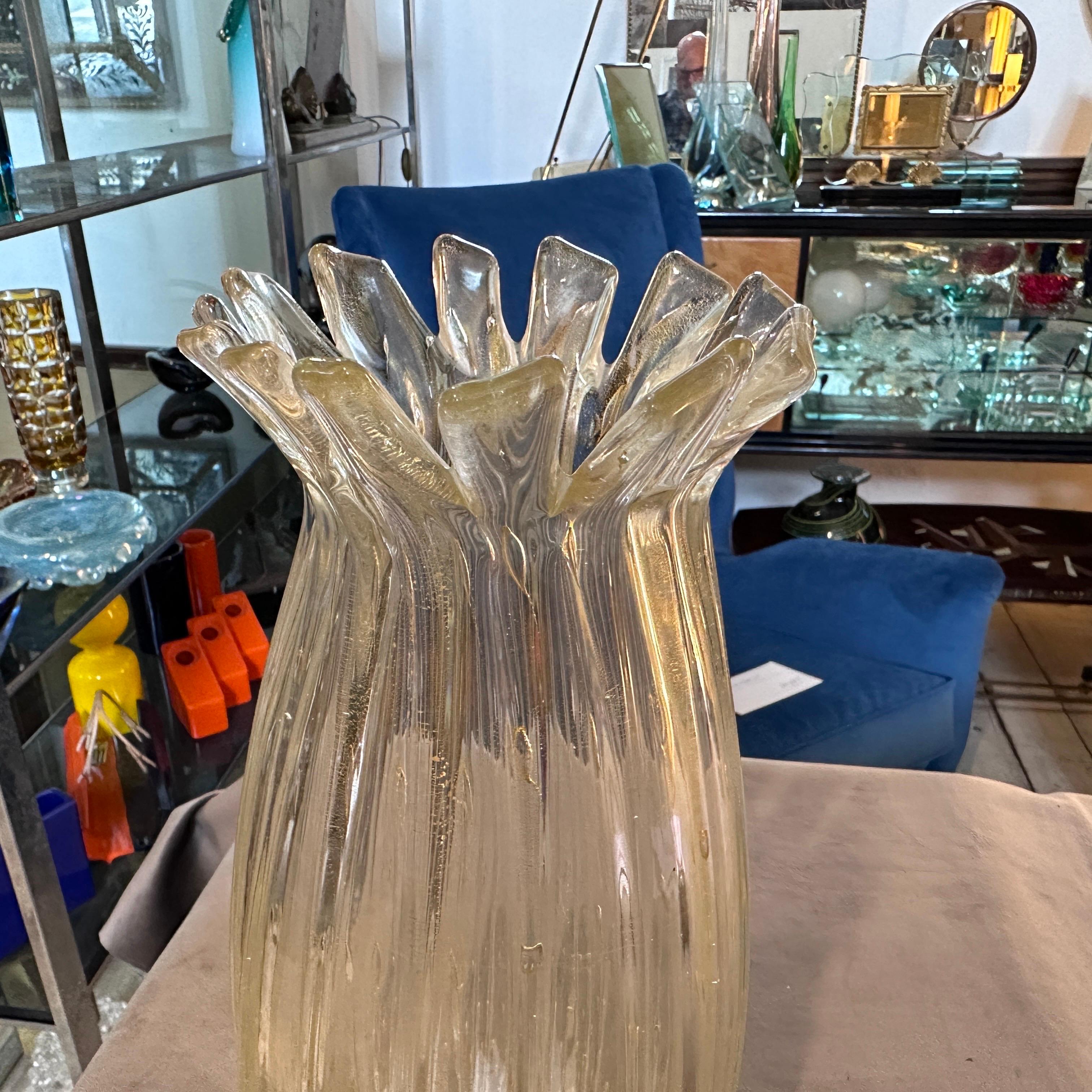 20th Century 1970s Mid-Century Modern Barovier Style Gold and Transparent Murano Glass Vase