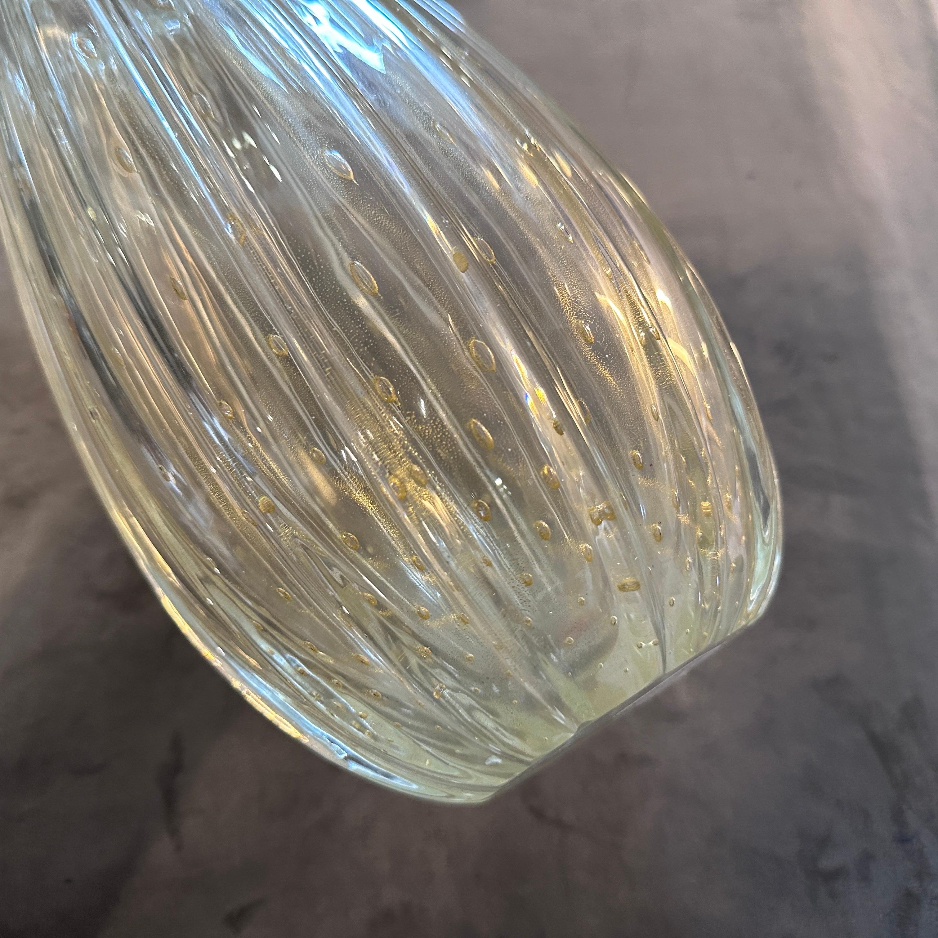1970s Mid-Century Modern Barovier Style Gold and Transparent Murano Glass Vase 2