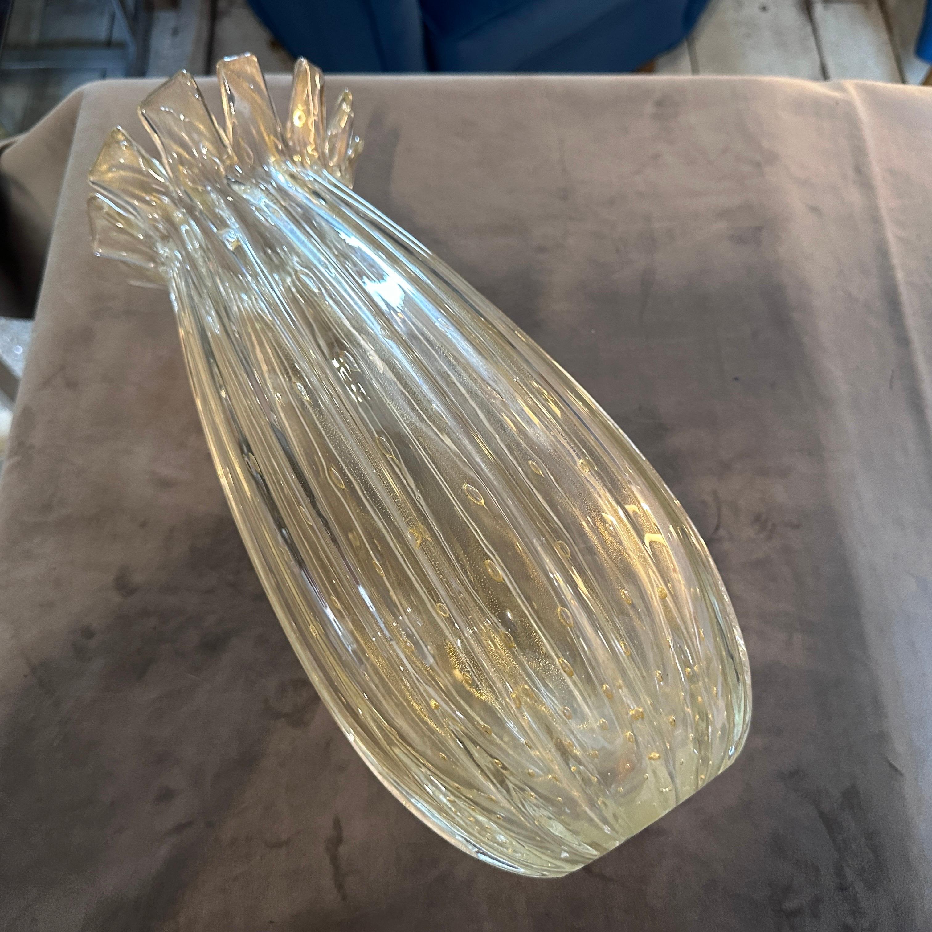 1970s Mid-Century Modern Barovier Style Gold and Transparent Murano Glass Vase 3