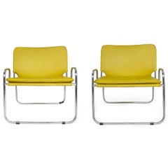 1970s Mid-Century Modern Bauhaus Tubular Chrome Steel Lounge Chairs, a Pair