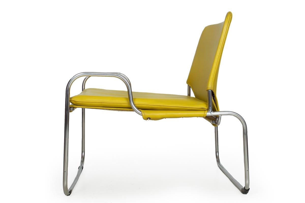 American 1970s Mid-Century Modern Bauhaus Tubular Chrome Steel Lounge Chairs, a Pair