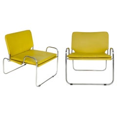 1970s Mid-Century Modern Bauhaus Tubular Chrome Steel Lounge Chairs, a Pair