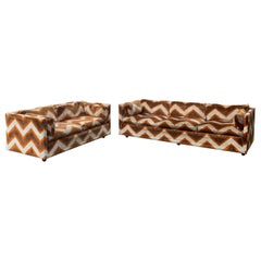 1970s Mid-Century Modern Bernhardt Flair Orange Velour Pair of Sofas or Couches