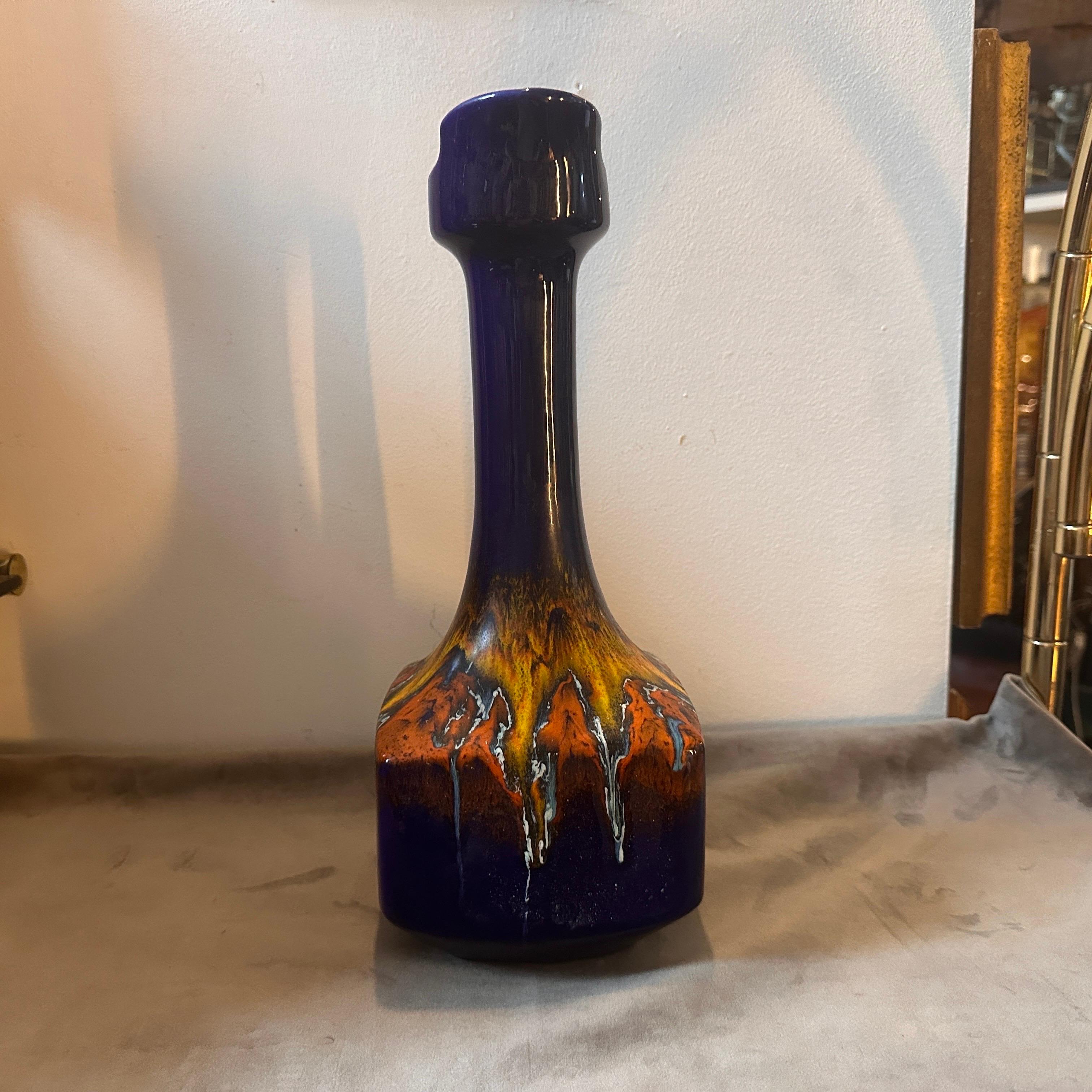 Glazed 1970s Mid-Century Modern Blue Ceramic Italian Jug Vase by Bertoncello For Sale