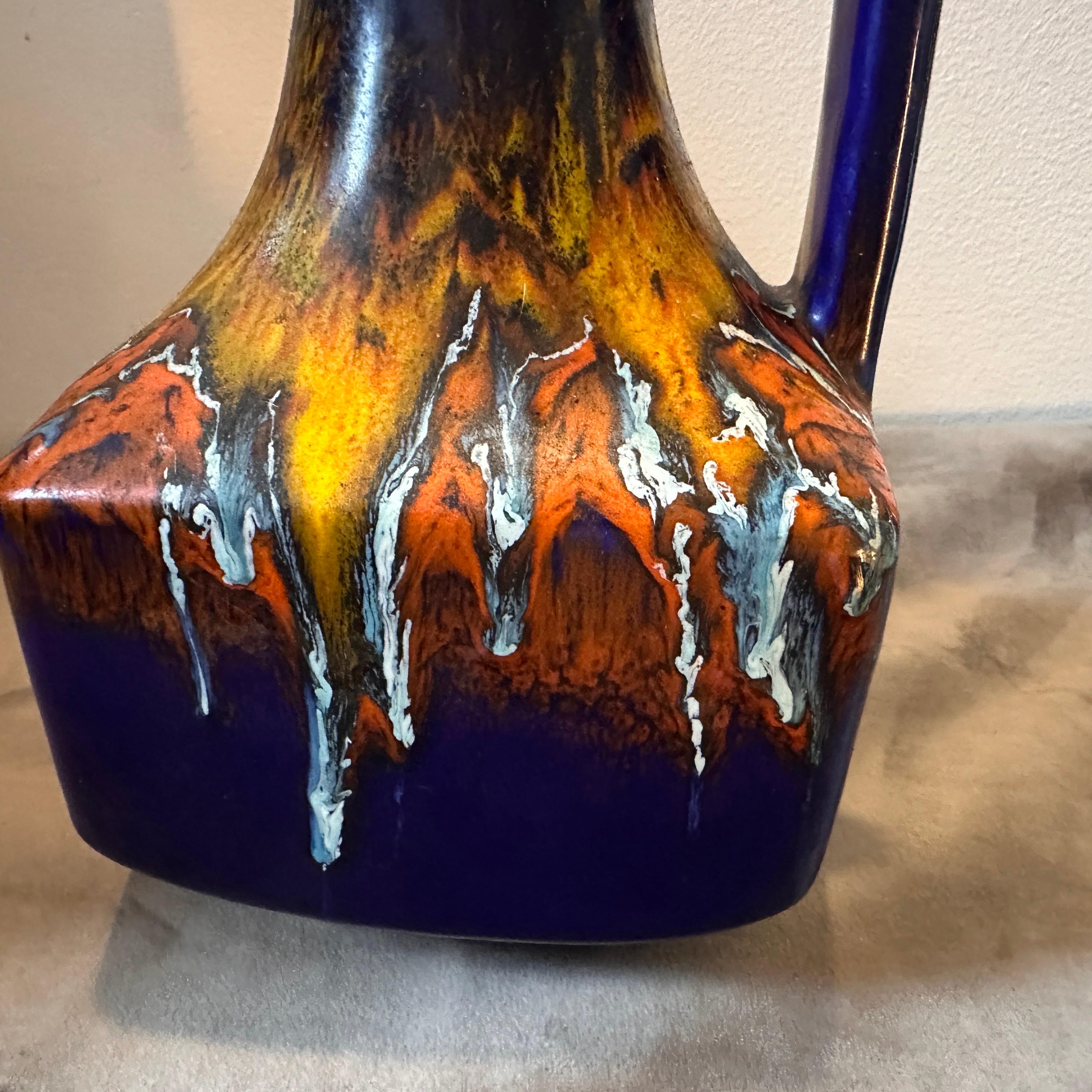 1970s Mid-Century Modern Blue Ceramic Italian Jug Vase by Bertoncello For Sale 1