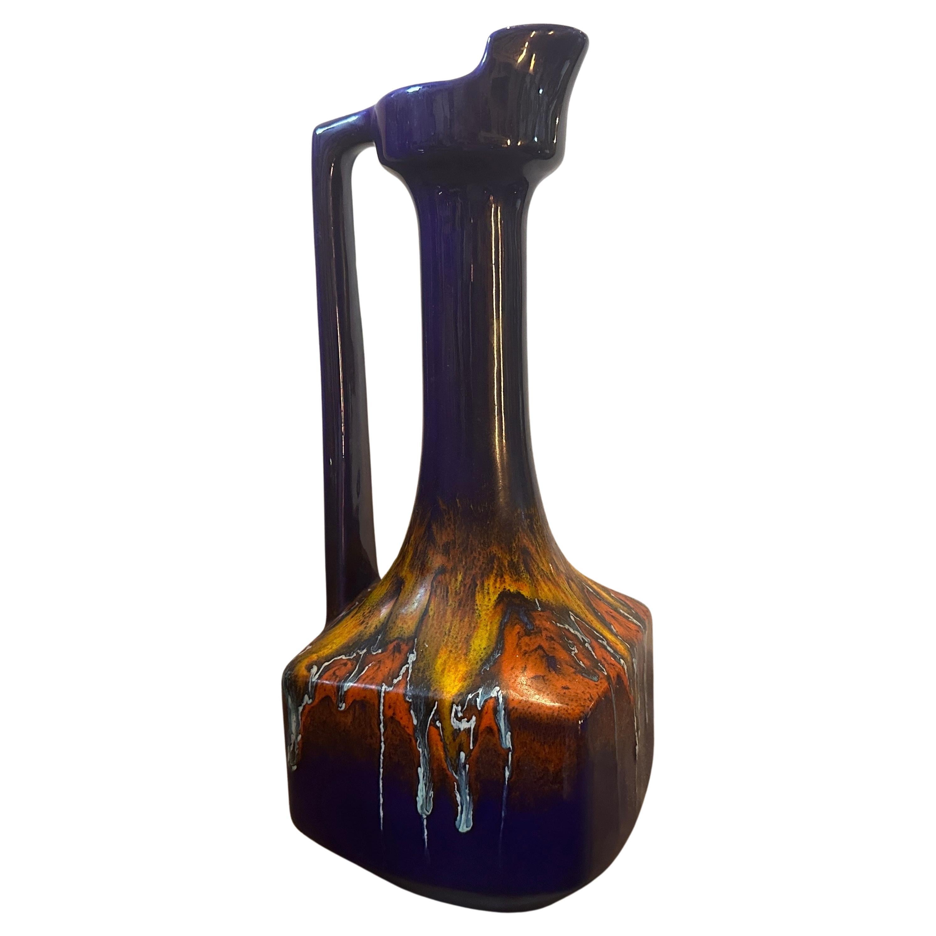 1970 Mid-Century Modern Blue Ceramic Italian Jug Vase by Bertoncello en vente