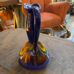 1970s Mid-Century Modern Blue Ceramic Jug Vase by Bertoncello