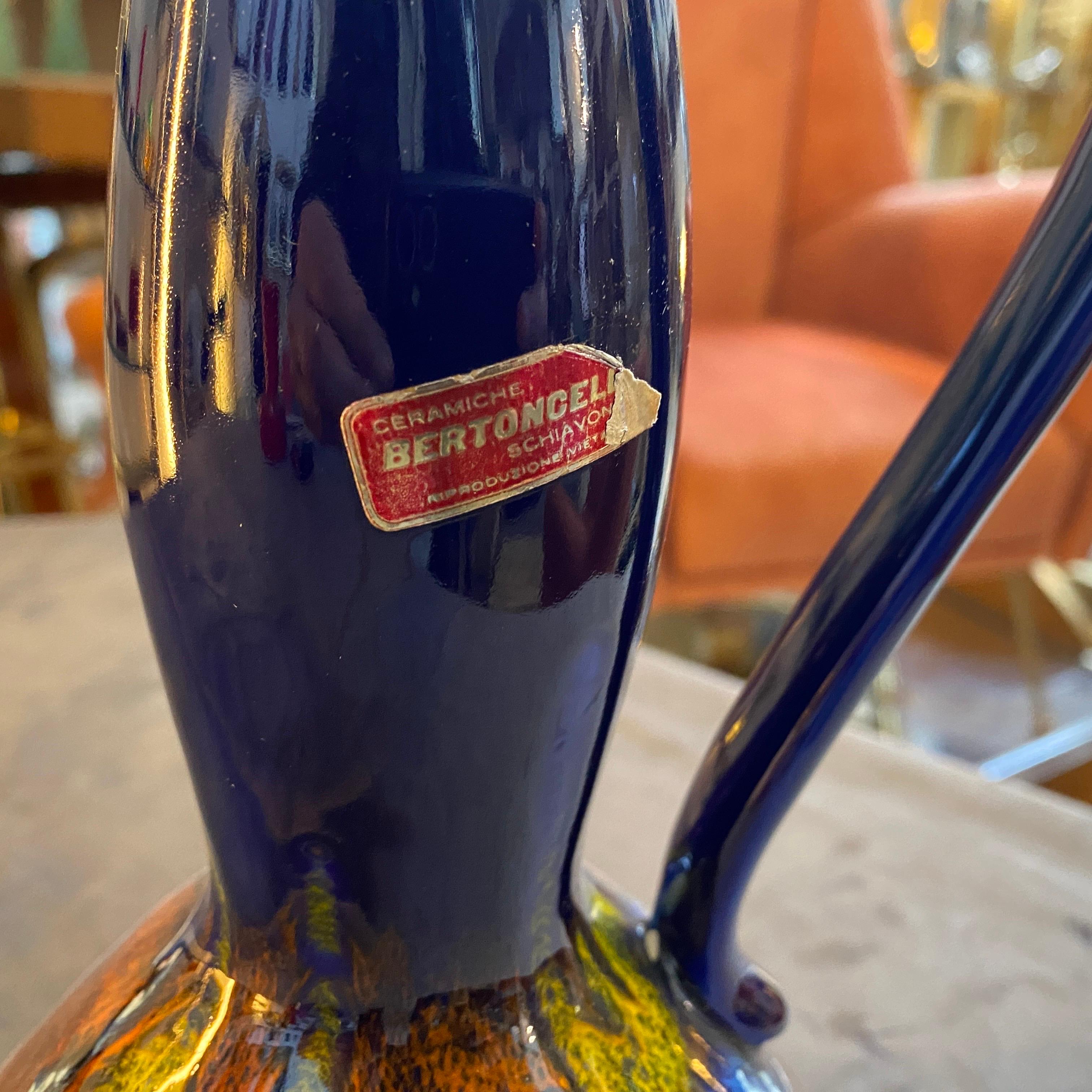 20th Century 1970s Mid-Century Modern Blue Ceramic Jug Vase by Bertoncello For Sale