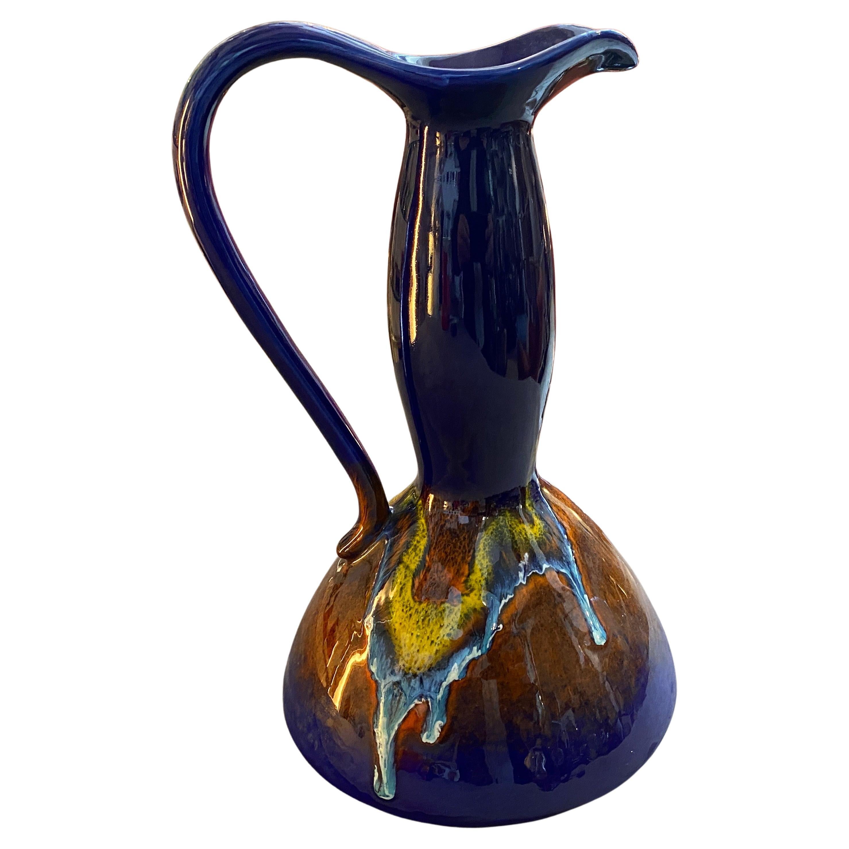 1970s Mid-Century Modern Blue Ceramic Jug Vase by Bertoncello For Sale