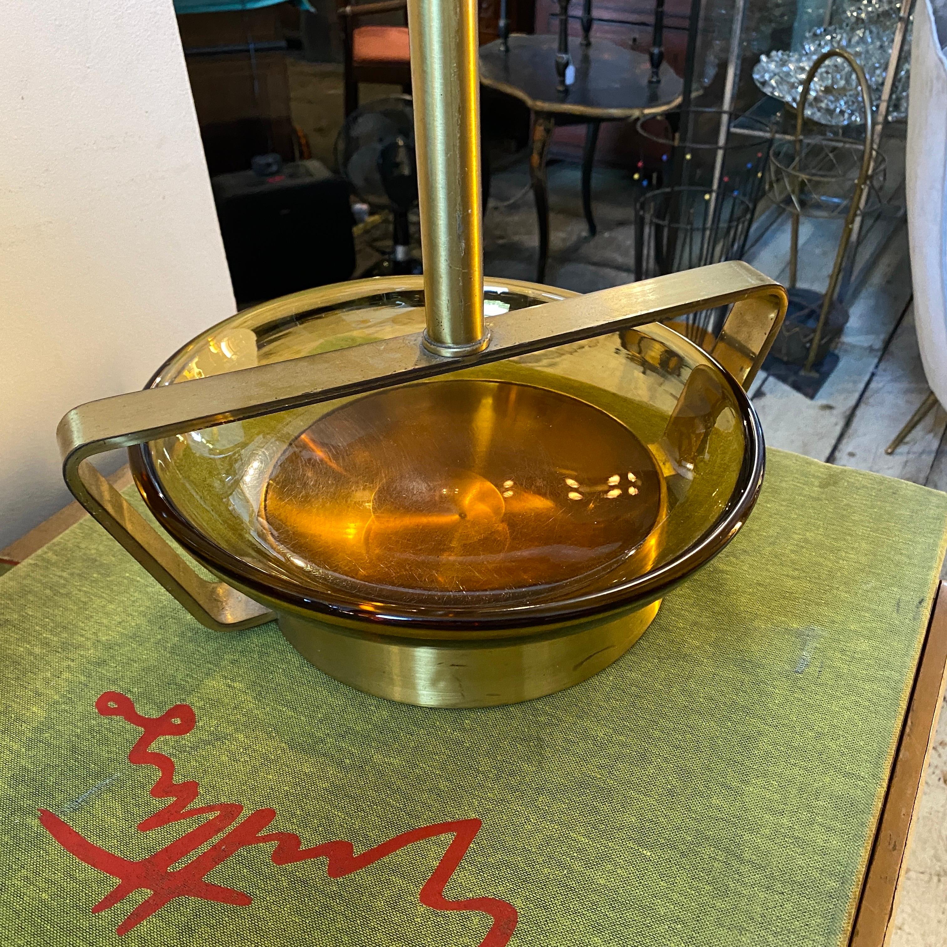 1970s Mid-Century Modern Brass and Brown Glass Italian Umbrella Stand In Good Condition In Aci Castello, IT