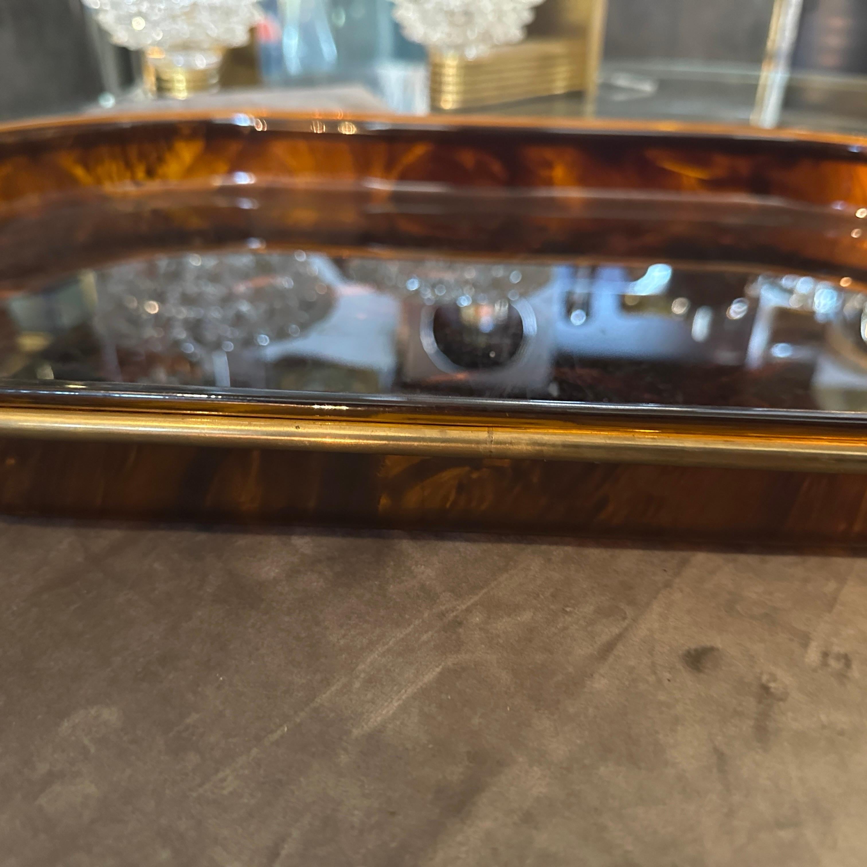20th Century 1970s Mid-Century Modern Brass and Fake Tortoise Lucite Bar Tray by Guzzini
