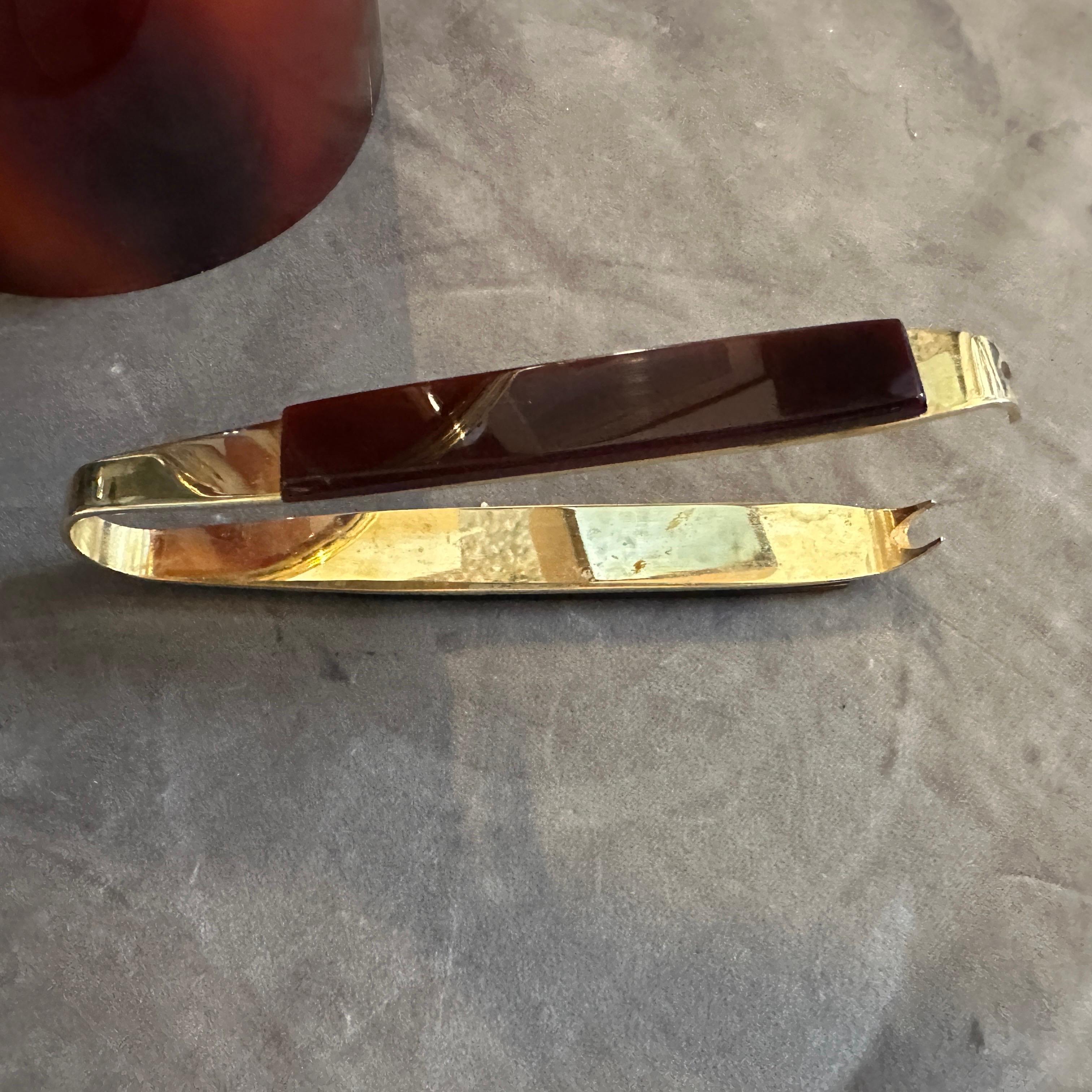 1970 Seau à glace italien en laiton et fausse écaille de tortue en Lucite, de style Modernity en vente 4