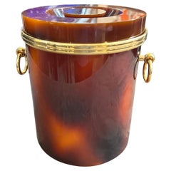 1970s Mid-Century Modern Brass and Fake Tortoiseshell Lucite Italian Ice Bucket