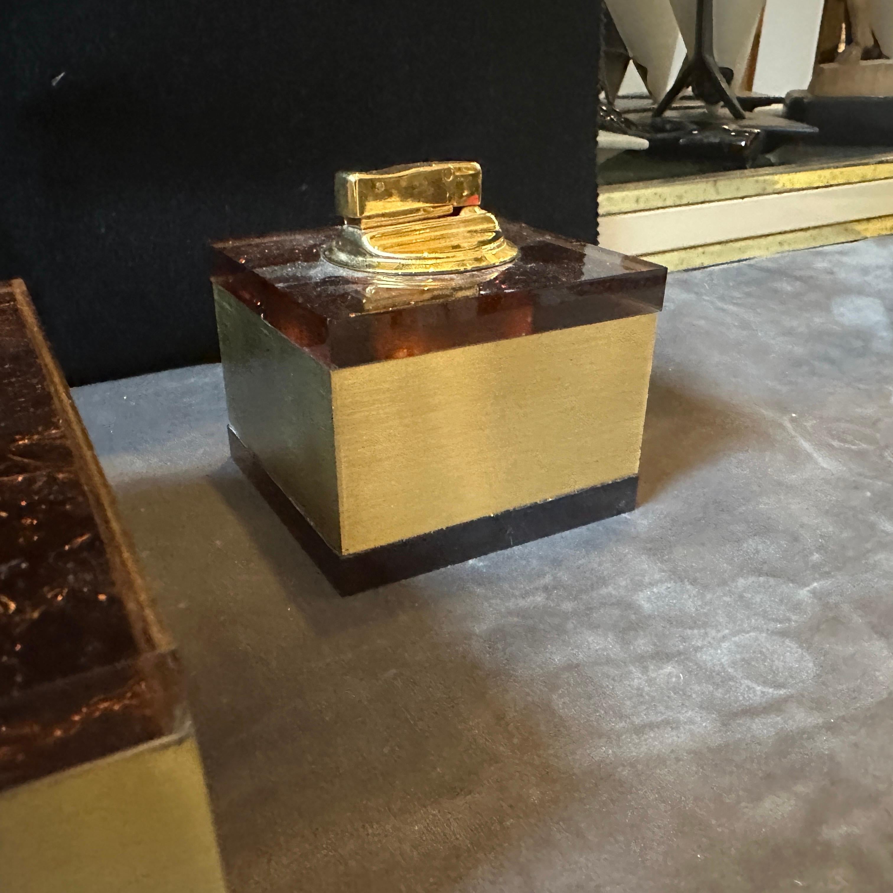 20th Century 1970s Mid-Century Modern Brass and Fake Tortoiseshell Lucite Italian Smoking Set For Sale
