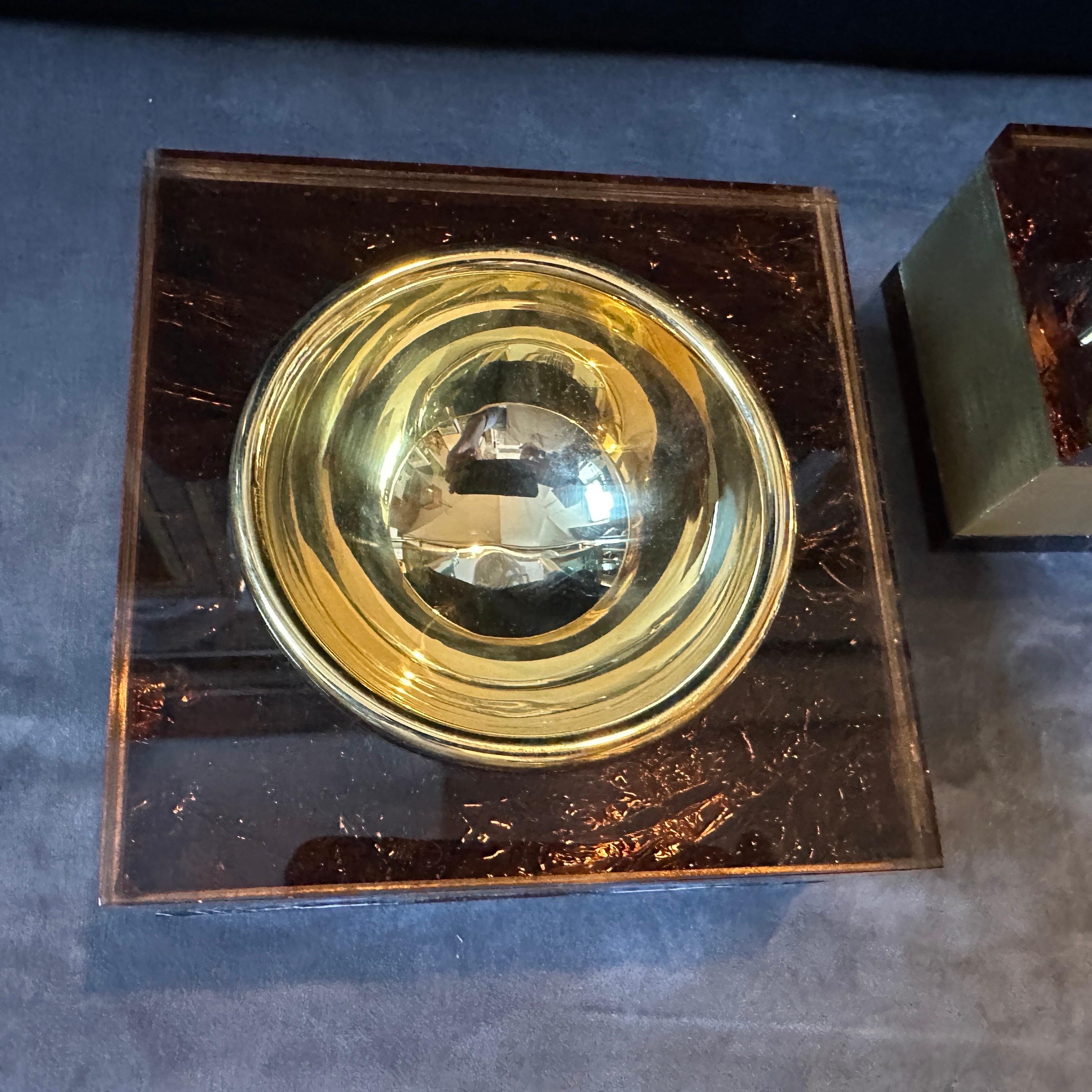 1970s Mid-Century Modern Brass and Fake Tortoiseshell Lucite Italian Smoking Set For Sale 1