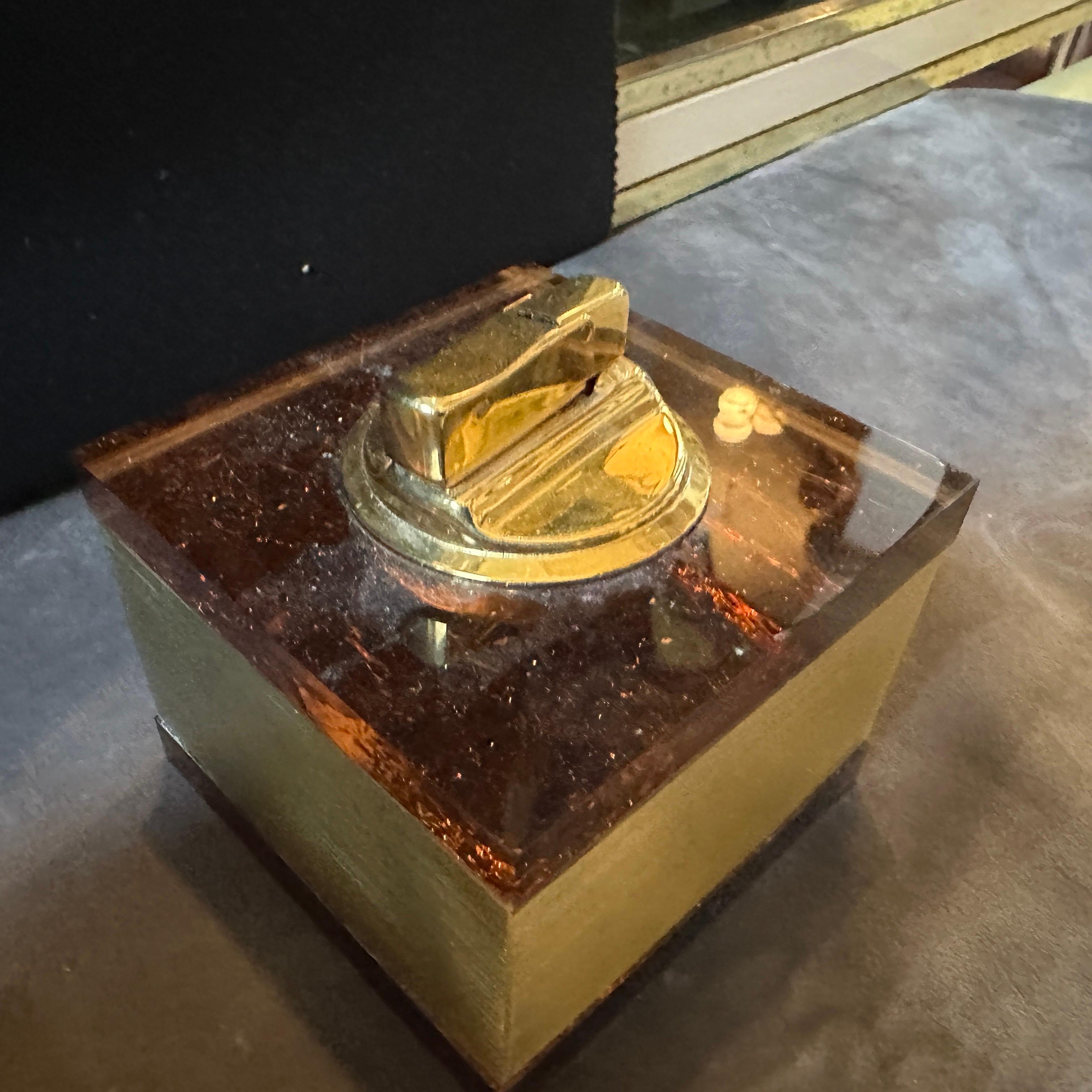 1970s Mid-Century Modern Brass and Fake Tortoiseshell Lucite Italian Smoking Set For Sale 3