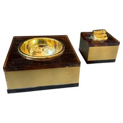 Set de fumador italiano de latón y falso carey lucite de mediados de siglo XX