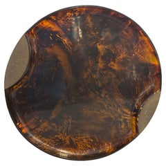 1970 - Plateau en laiton et fausse écaille de tortue en Lucite de Guzzini, Mid-Century Modern