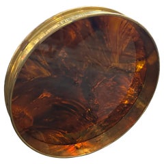 1970s Mid-Century Modern Brass and Fake Tortoiseshell Lucite Tray by Guzzini