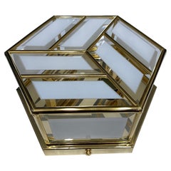 Vintage 1970s Mid-Century Modern Brass and Glass Hexagonal Italian Ceiling Light