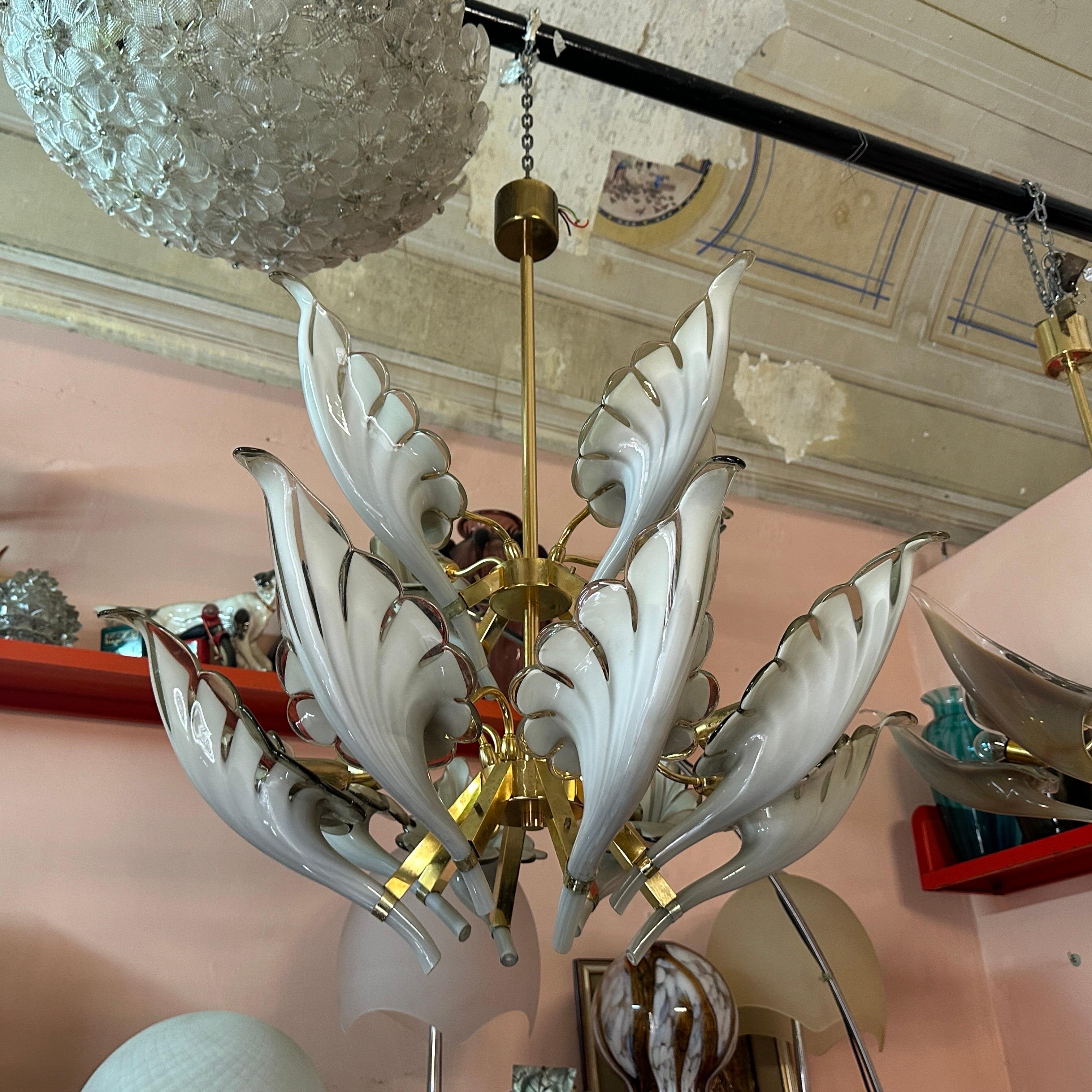 1970s Mid-Century Modern Brass and Gray Murano Glass Chandelier by Franco Luce For Sale 5