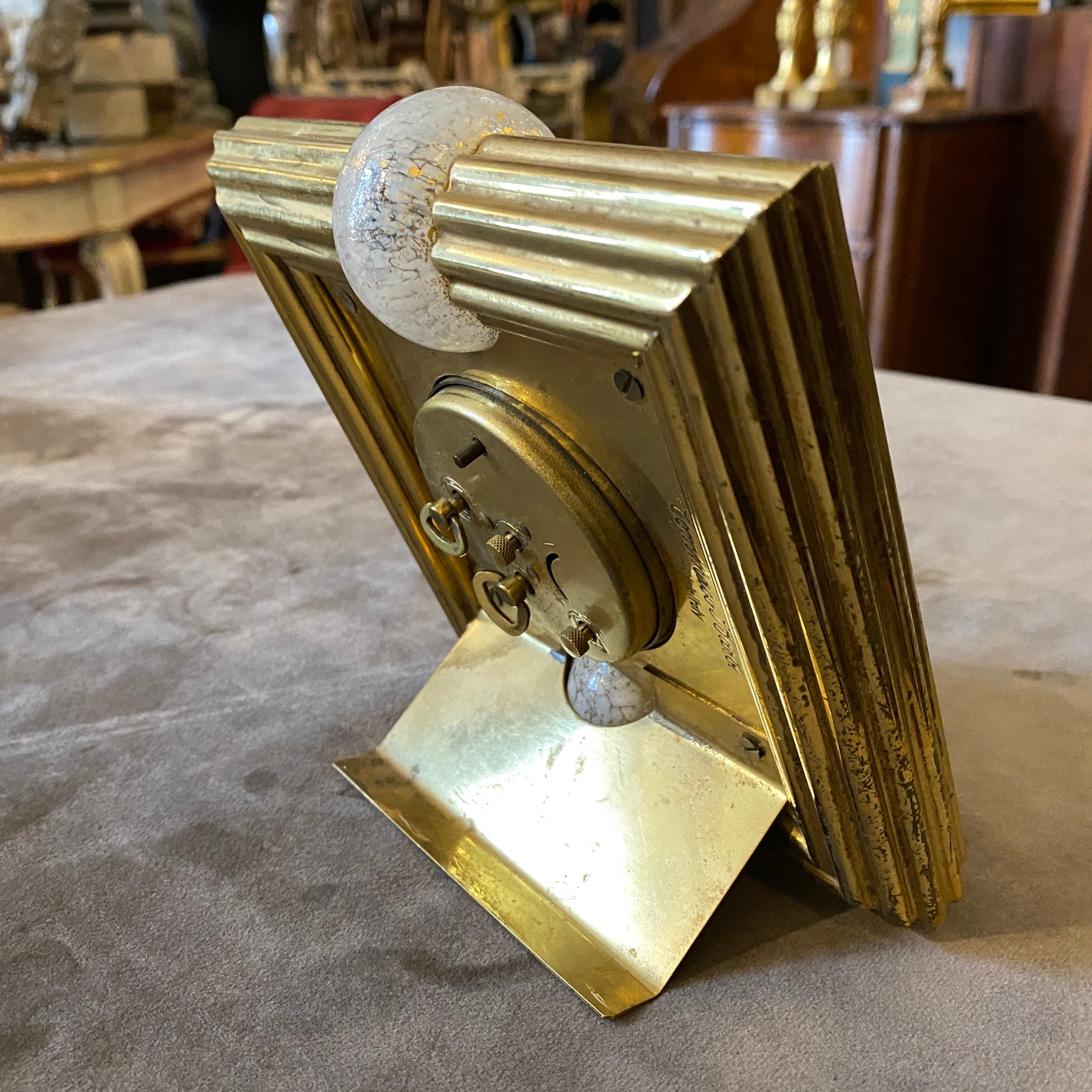 1970s Mid-Century Modern Brass and Murano Glass Table Clock by Tommaso Barbi 3