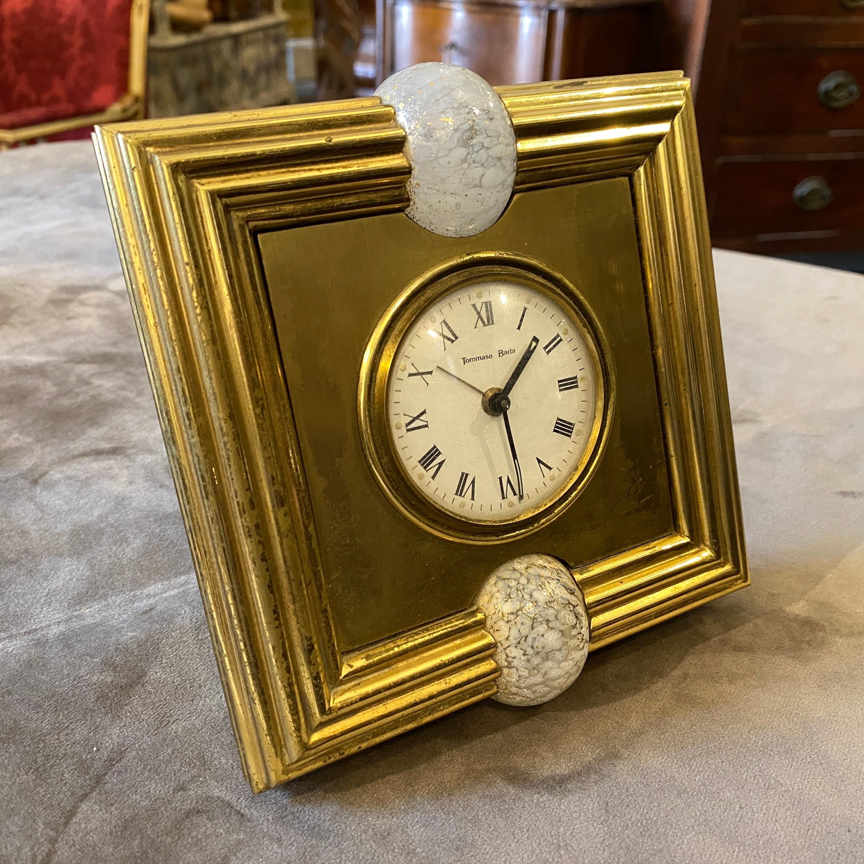 1970s Mid-Century Modern Brass and Murano Glass Table Clock by Tommaso Barbi 4