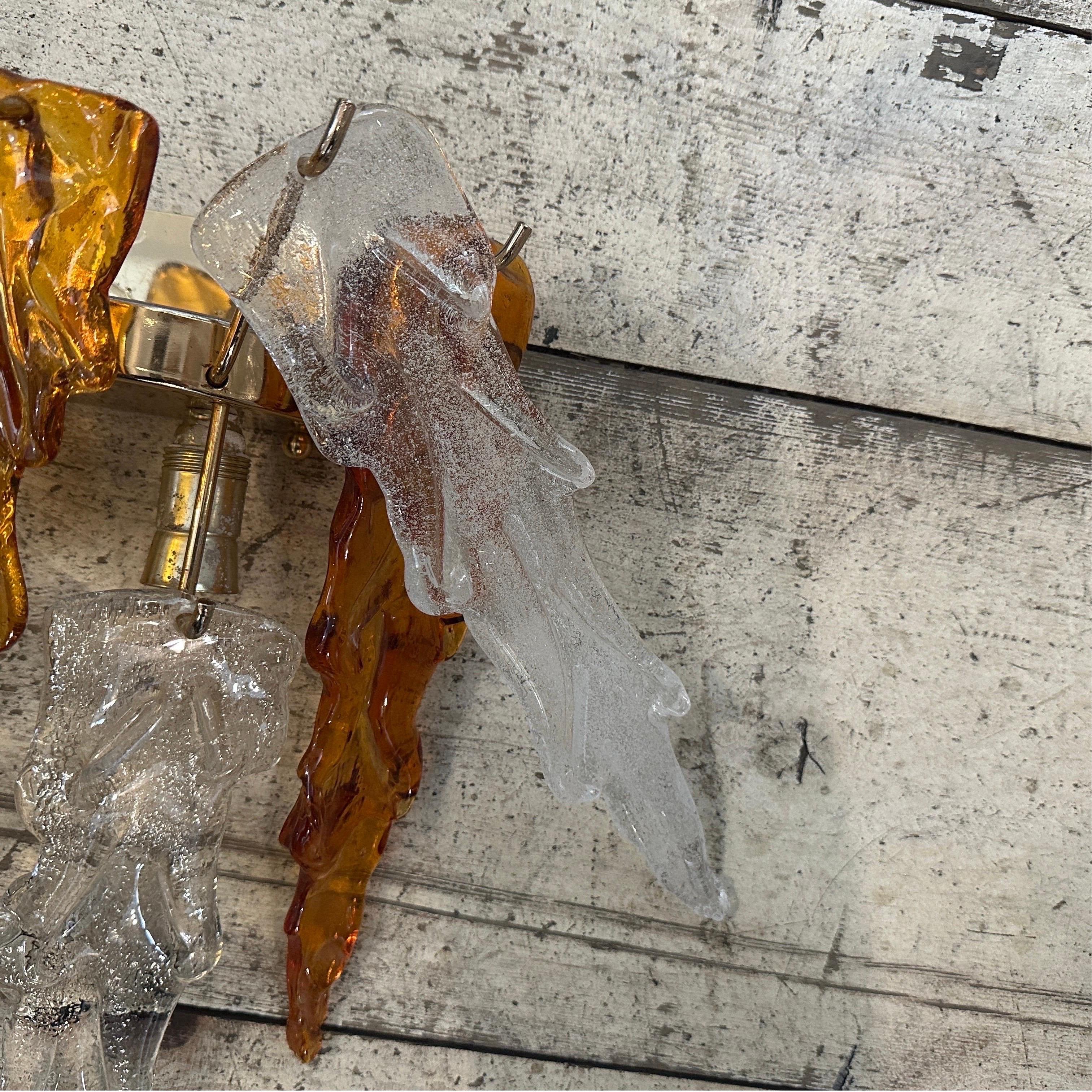 1970er Mid-Century Modern Wandleuchten aus Messing und Murano Glas von Mazzega im Angebot 4