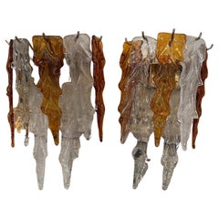 1970s Mid-Century Modern Brass and Murano Glass Wall Sconces by Mazzega