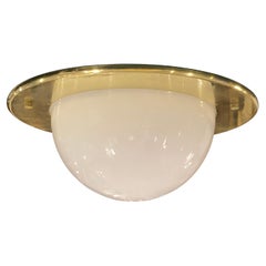 1970s Mid-Century Modern Brass and Opaline Glass Italian Ceiling Light
