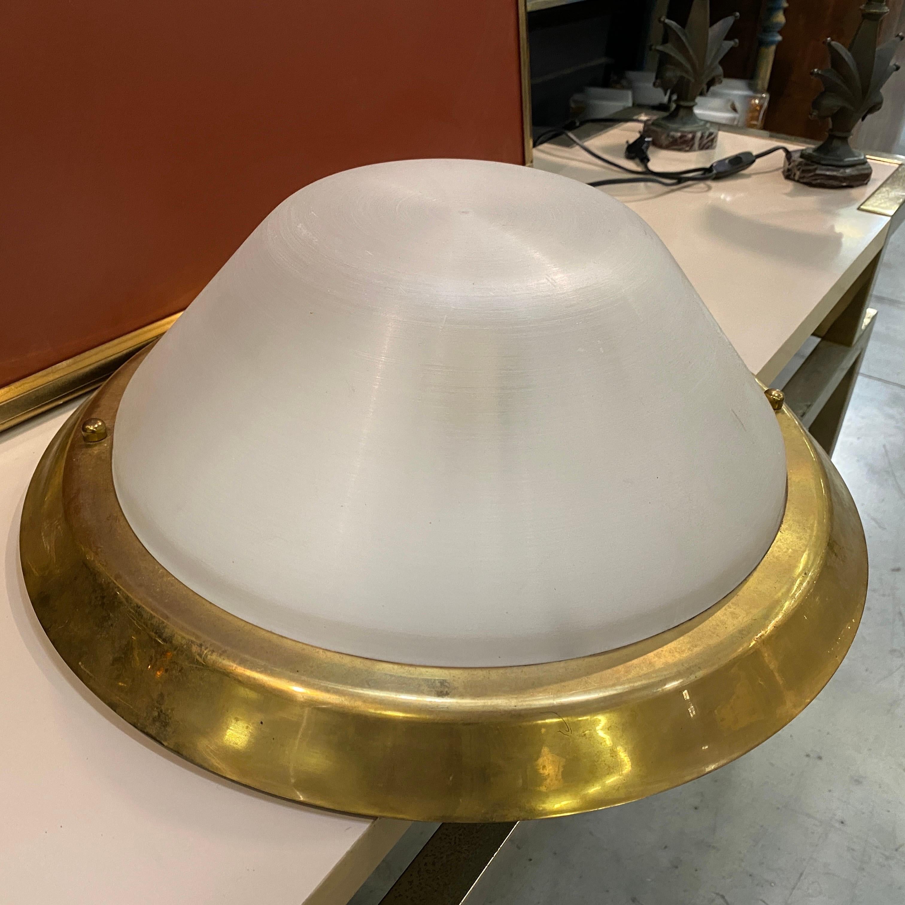 1970s Mid-Century Modern Brass and Plexiglass Round Italian Ceiling Light For Sale 4