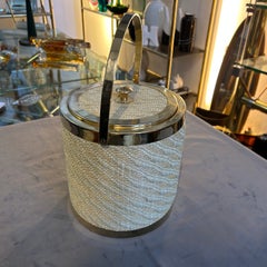 1970s Mid-Century Modern Brass and Wicker Italian Ice Bucket
