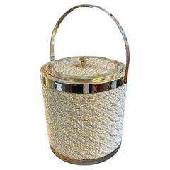 1970s Mid-Century Modern Brass and Wicker Italian Ice Bucket