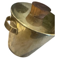1970s Mid-Century Modern Brass and Wood Italian Ice Bucket or Wine Cooler